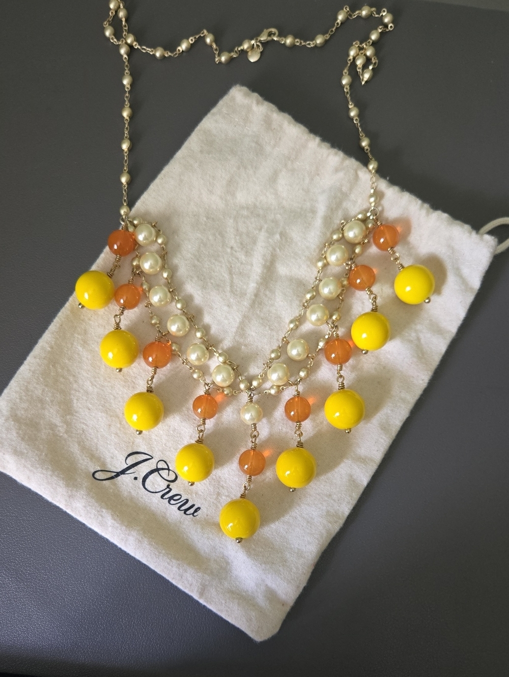J. Crew Yellow & Orange Beaded Statement Long Necklace
